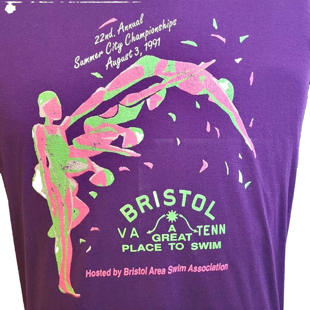 Vintage Swimming Shirt XL Purple Single Stitch Screen Stars Best Made USA‎ 1991